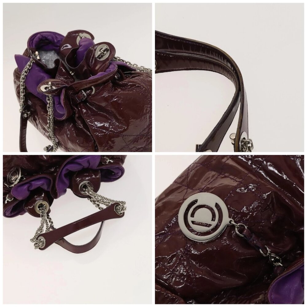Christian Dior Canage Chain Tote Bag Patent leather Purple Silver Auth 128741 - Picture 16 of 16